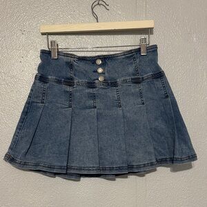 Hippie Girl 14 Big Girl Pleated Denim Mini Skirt Skort Y2K Boho Skater Blue Jean